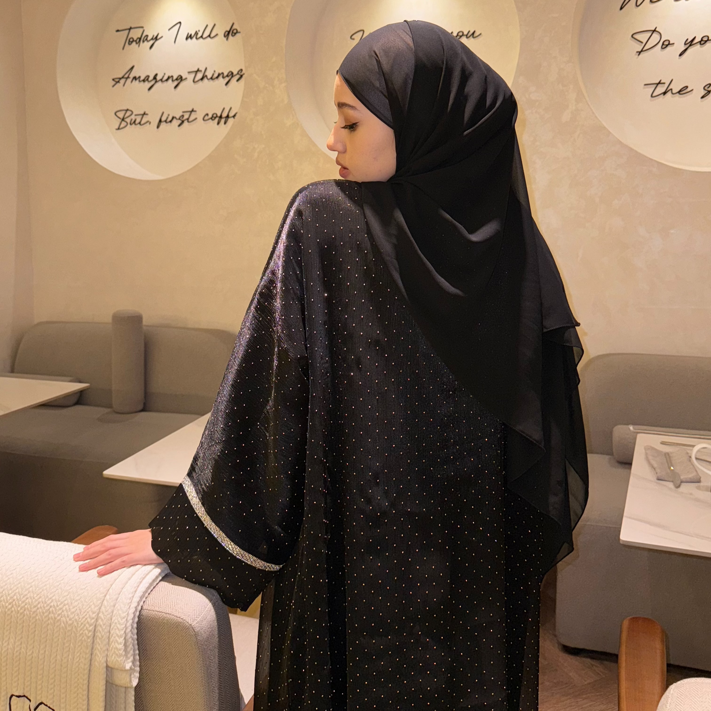 Elegant Black Abaya Set with Rhinestone Detailing – Modest & Timeless