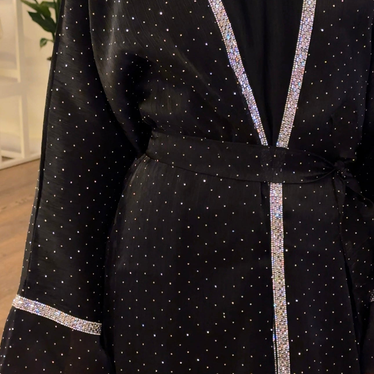 Elegant Black Abaya Set with Rhinestone Detailing – Modest & Timeless