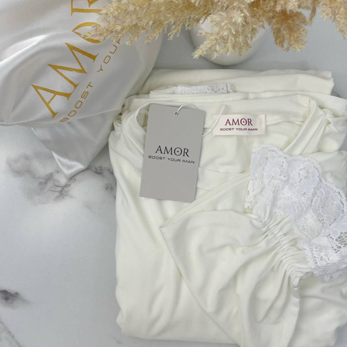 Modest Prayer Dress - Comfortable One-Piece Cotton Lycra with Guipure Accents | White