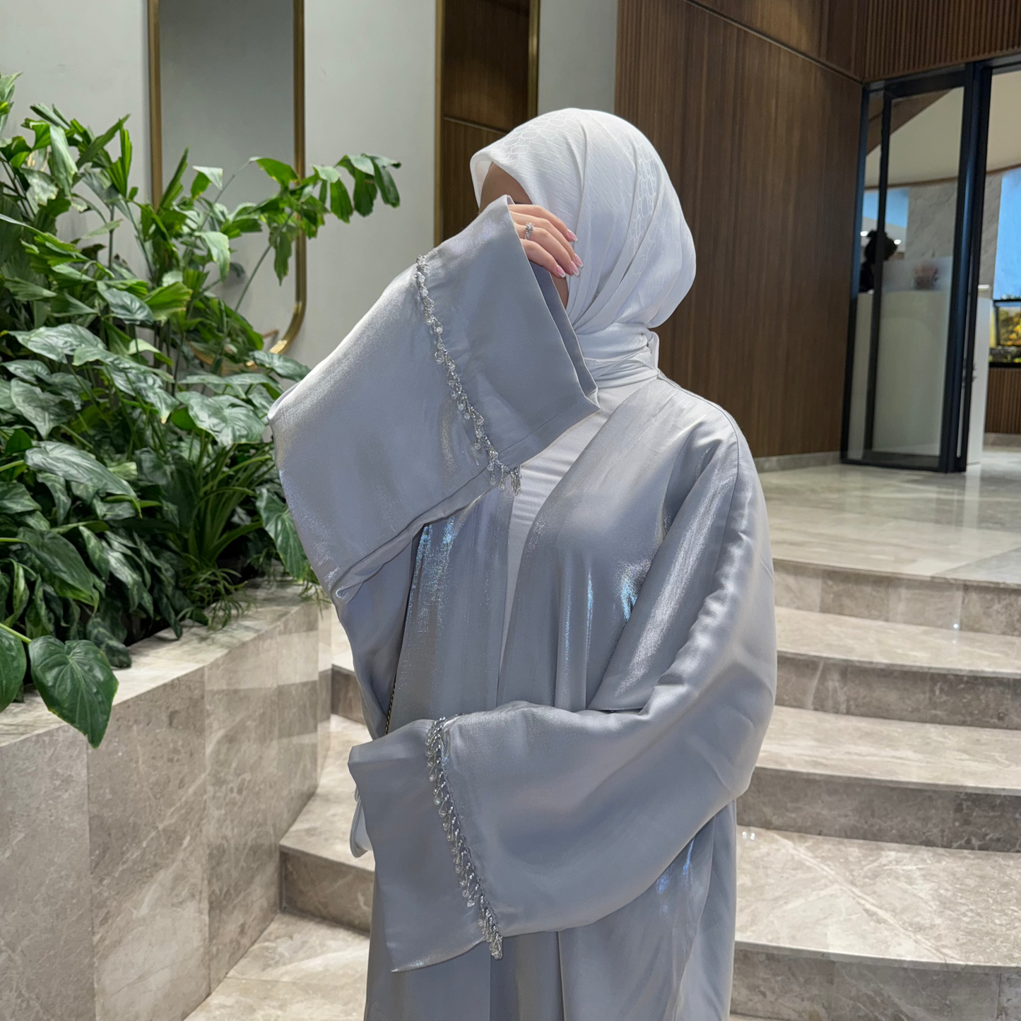 Elegant & Modest Luxury Taffeta-Organza Abaya with Beads – Perfect for Every Occasion | Sterling Whisper