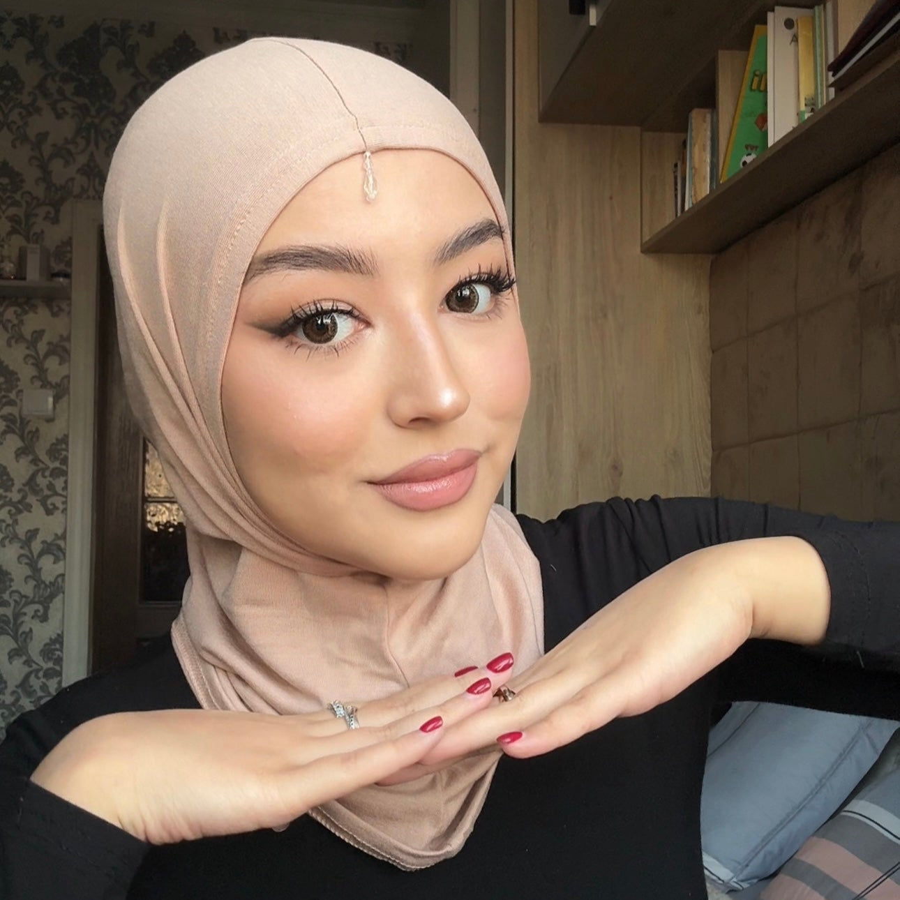 Premium Hijab Caps with Crystals – Breathable & Comfortable Underscarf for Secure Hijab Styling - Sandy Beige