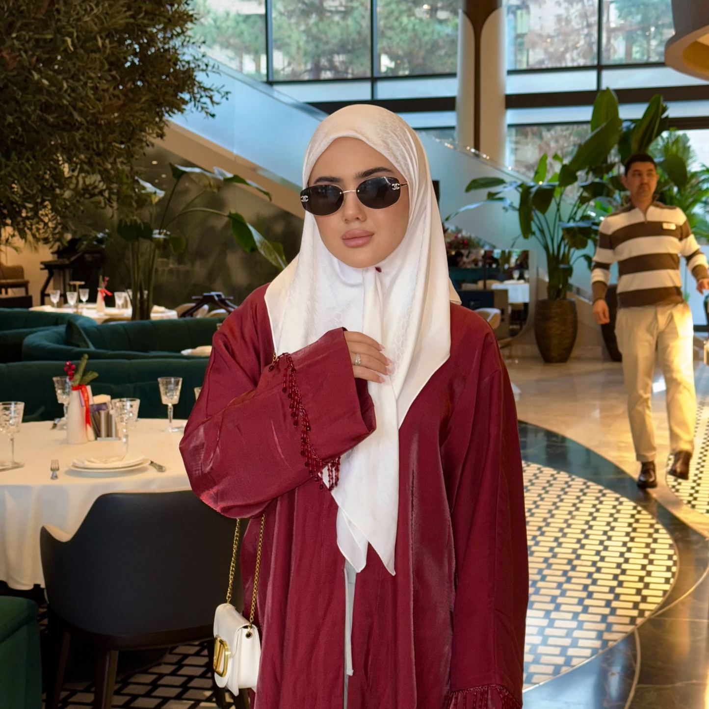 Elegant & Modest Luxury Taffeta-Organza Abaya with Beads – Perfect for Every Occasion | Royal Burgundy