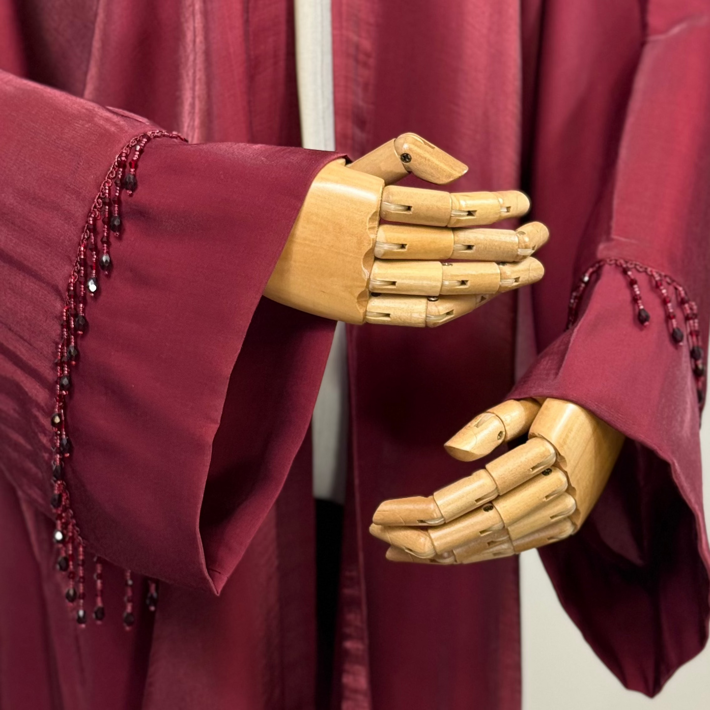 Elegant & Modest Luxury Taffeta-Organza Abaya with Beads – Perfect for Every Occasion | Royal Burgundy